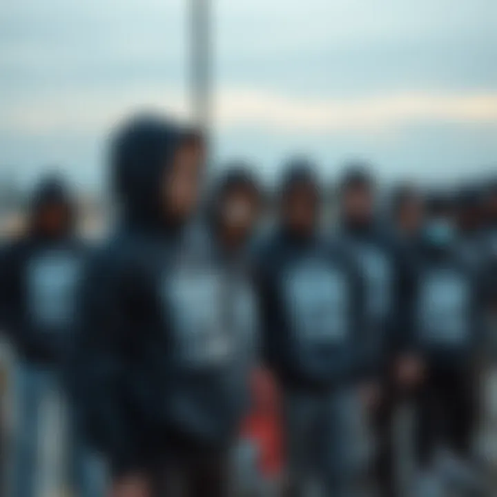 A group of skateboard enthusiasts gathered, all wearing the 999 Club hoodie