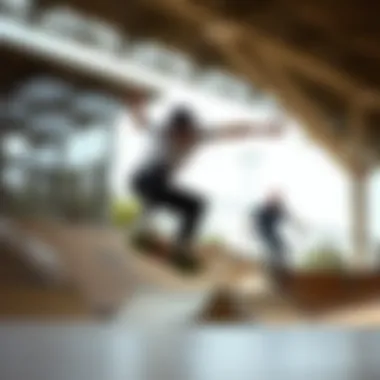 Riders Performing Tricks Riders performing tricks on Airwalk skateboards at a skate park