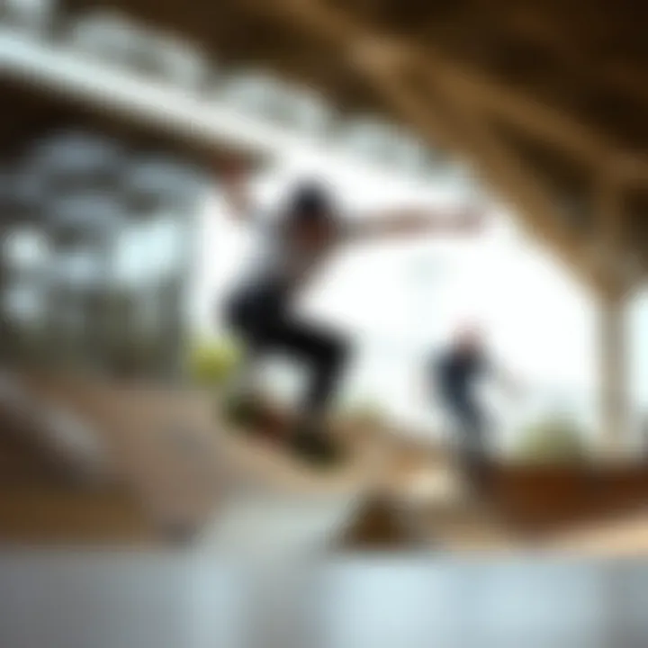 Riders Performing Tricks Riders performing tricks on Airwalk skateboards at a skate park