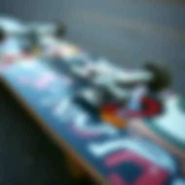 Signature Skateboard Design A close-up of Nyjah Huston's skateboard deck featuring unique designs