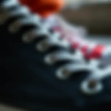 Quality Materials of Converse Footwear Close-up of the material quality of black low rise Converse