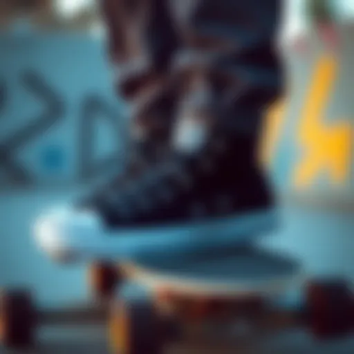 Black Low Rise Converse in Action Stylish black low rise Converse shoes on a skateboard