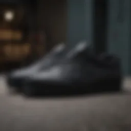 Close-up of black on black platform Vans showcasing texture and design