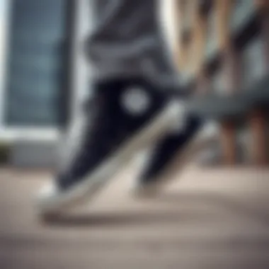 Versatility in Urban Fashion Black slip-on Converse worn in an urban setting, highlighting their versatility.