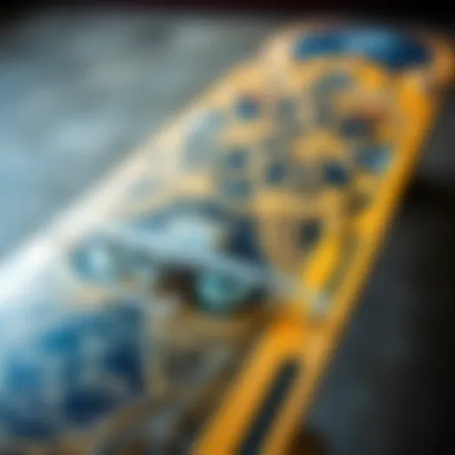 Intricate Design Patterns of Blueprint Skateboards Detailed view of a blueprint skateboard showcasing its unique design patterns