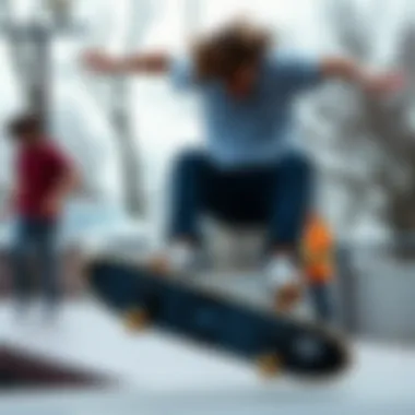 Skateboarding Tricks on Blueprint Skateboards Skateboarder performing tricks on a blueprint skateboard