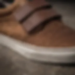 Close-up of the textured brown Velcro strap on Vans footwear