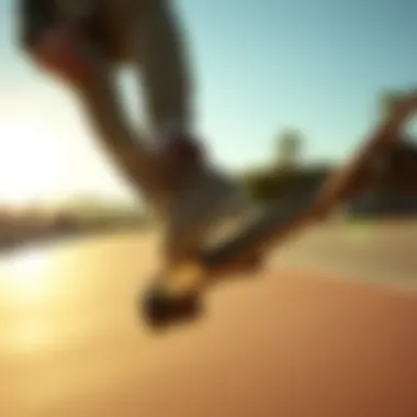 Skateboarding with Chocos Shoes Action shot of skateboarder wearing Chocos shoes performing a trick