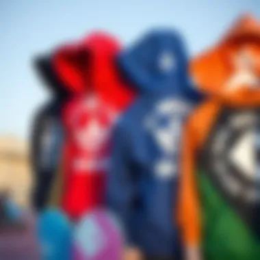 A collection of hoodies with varied designs and colors