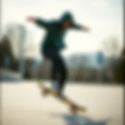 Skateboarder in a stylish hoodie performing a trick