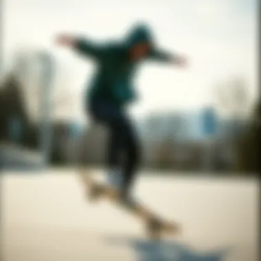 Skateboarder in a stylish hoodie performing a trick