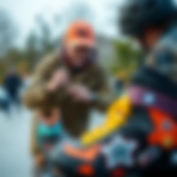 Expert examining skates and discussing features