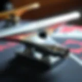 Close-up view of skateboard truck components showcasing design intricacies