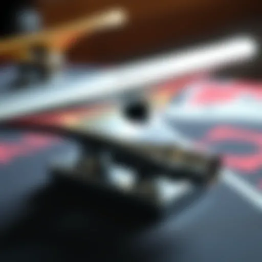 Close-up view of skateboard truck components showcasing design intricacies