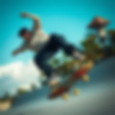 Dynamic representation of board pants in action during a skateboard trick