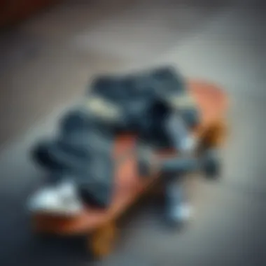 Stylish arrangement of board pants on a skateboard