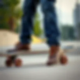 Stylish skater jeans displayed on a skateboard