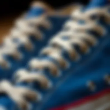 Close-up of the durable materials used in Converse Blue Hi-Tops.
