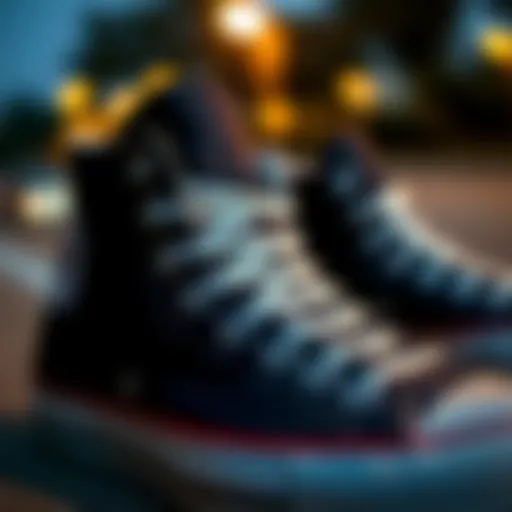 Detailed view of Converse high sole skate shoes showcasing unique design features.