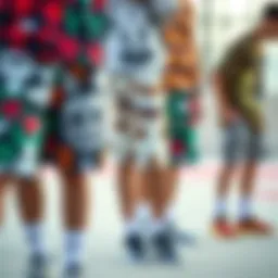 A vibrant display of various streetwear shorts showcasing unique patterns and styles