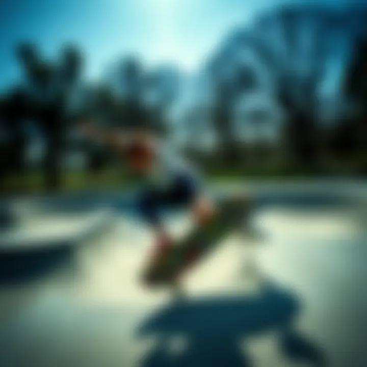 Performing Tricks on the Creature 8.5 Deck Skateboarder performing tricks on the Creature 8.5 deck in a skate park