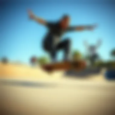 Skateboarding Stunt on a Creature Board Skateboarder performing a trick on a Creature skateboard in a skate park