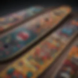 A vibrant display of various skateboard decks showcasing unique designs and colors