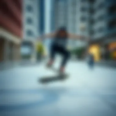 Dynamic skateboarder performing tricks in an urban setting