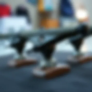 Close-up of Destructo skateboard trucks showcasing their design and craftsmanship