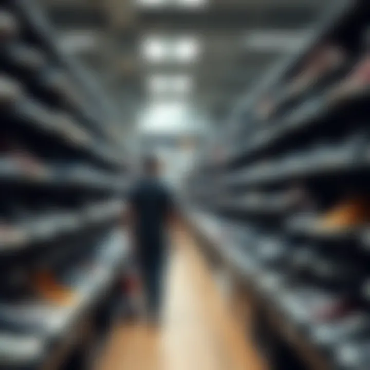 Exploring Chuck Taylor Models in Store A shopper browsing through a shoe store filled with various models of Chuck Taylor shoes.