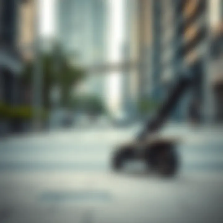 Urban Ride: The Electric Skateboard with Handle Electric skateboard with handle in urban setting