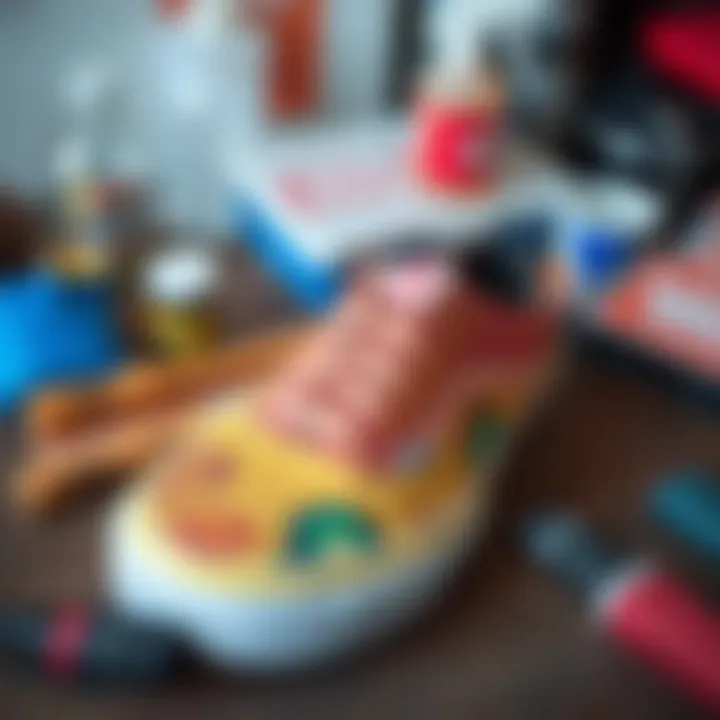 Essential Maintenance Tools for Painted Vans Vans shoe maintenance supplies laid out