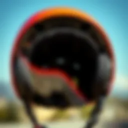 A close-up of a skateboard helmet showcasing its cushioning and ventilation features.