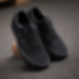 Close-up of all black Vans shoes showcasing their design