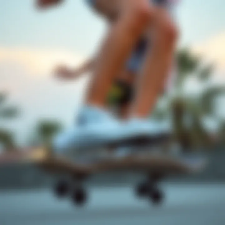 A female skateboarder performing tricks while wearing all-white Converse.