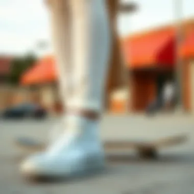 Stylish combination of all-white Converse with casual streetwear.