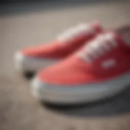Close-up view of authentic red Vans highlighting the fabric texture