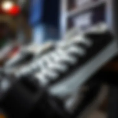 Design Details of Black and Gray Vans Close-up of black and gray Vans showcasing design details