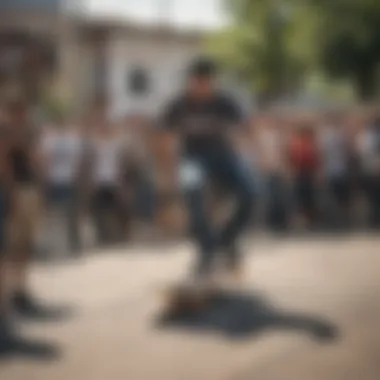 Community gathering of diverse skateboarders