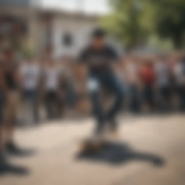 Community gathering of diverse skateboarders