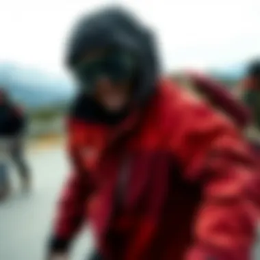 Burton Jacket Styles in Action Diverse styles of Burton jackets displayed in a dynamic skateboarding environment