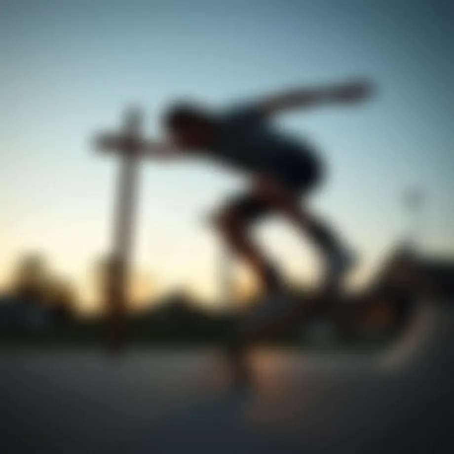 A skateboarder performing a trick with a cross symbol in the background