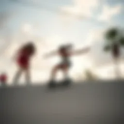 Dynamic skateboarding scene showcasing female athletes