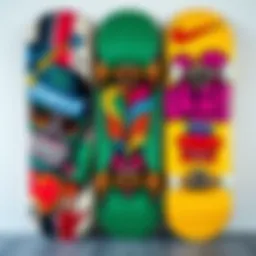 Colorful skateboard deck art showcasing vibrant designs