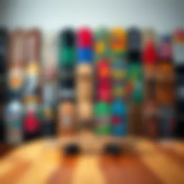 Artistic Arrangement of Skateboard Decks A creative display of skateboard decks arranged artistically