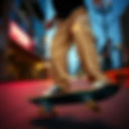 Dickies baggy pants showcased in an urban skateboarding environment