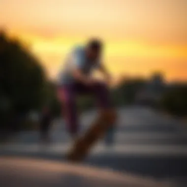 Skateboarder performing tricks while wearing Dickies style pants