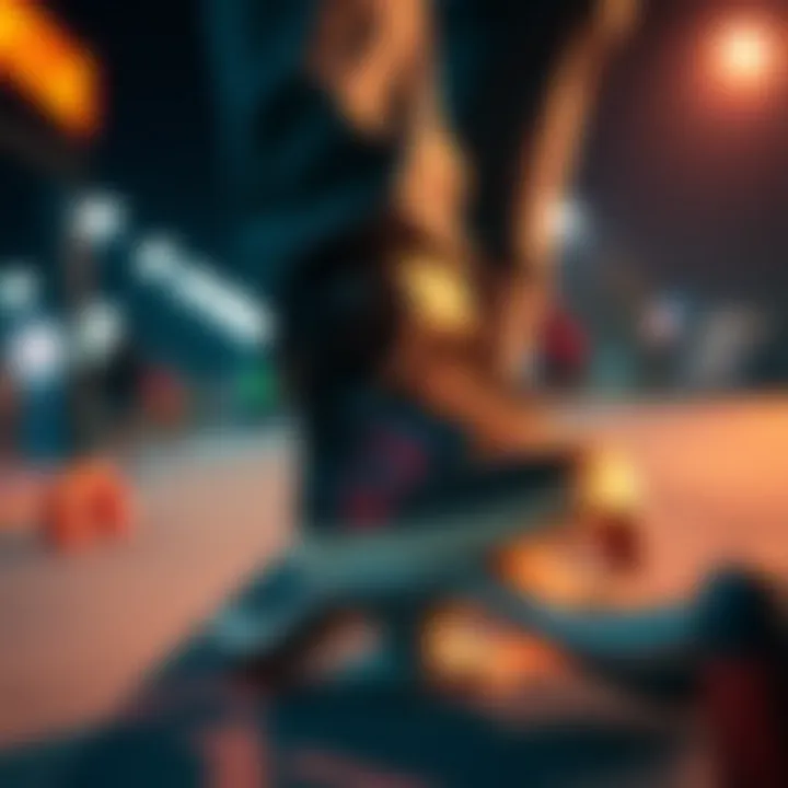 Double C Shoes in Skateboarding Culture Trendy skateboarding environment highlighting double C shoes