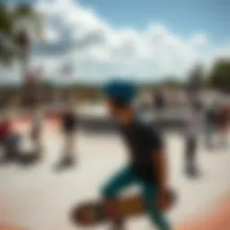 A vibrant skate park bustling with activity showcasing Globe skate products.