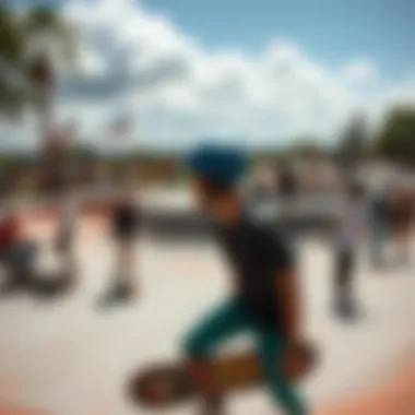 Skate Park Vibes with Globe A vibrant skate park bustling with activity showcasing Globe skate products.